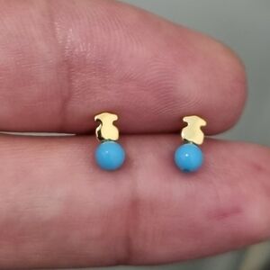 Tous Tiny Earrings For Baby Girls With Turquoise